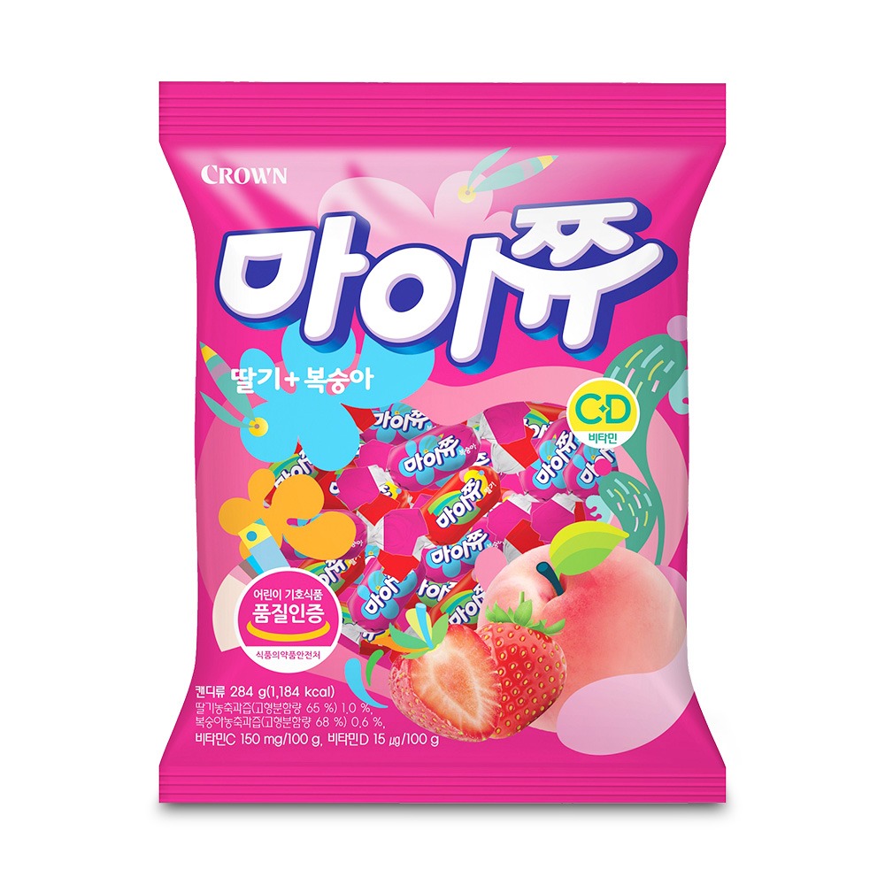 크라운 마이쮸 딸기+복숭아 284g